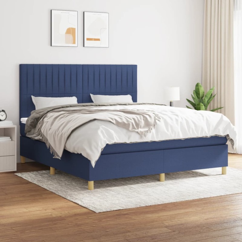 vidaXL Cama box spring con colchón tela azul 160x200 cm vidaXL Cama box spring con colchón tela azul 160x200 cm