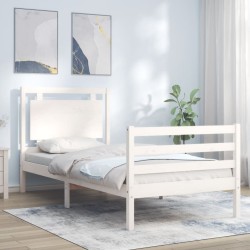 vidaXL Estructura de cama con cabecero madera maciza blanco