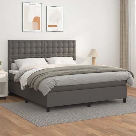 vidaXL Cama box spring con colchón cuero sintético gris 180x200 cm