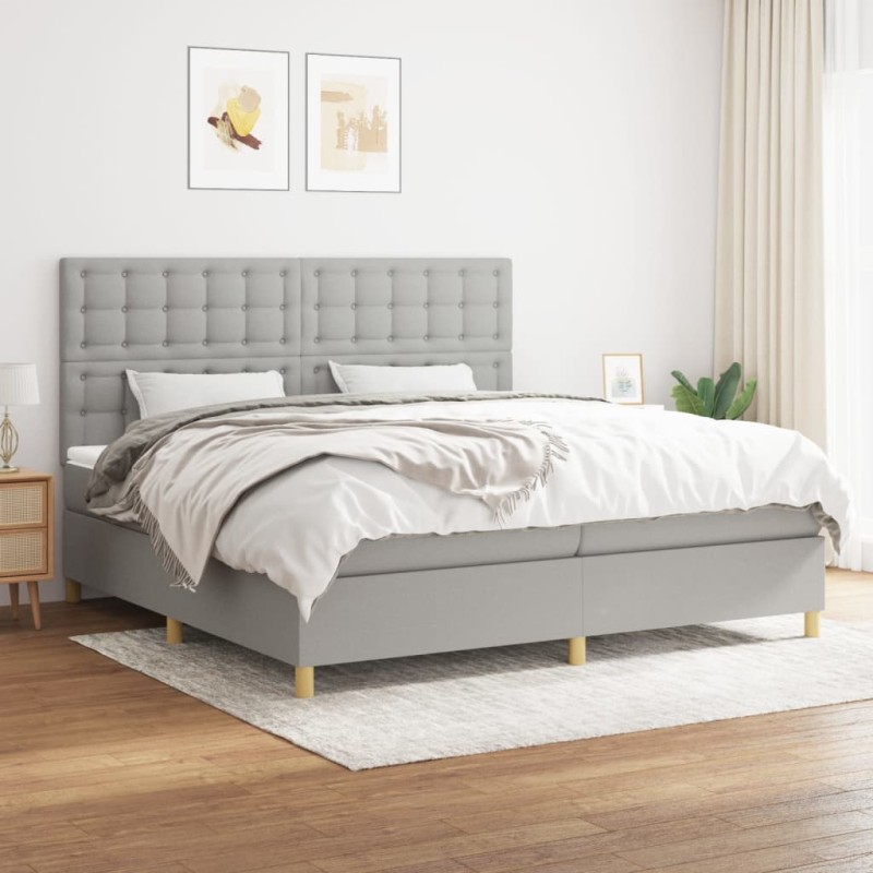 vidaXL Cama box spring con colchón tela gris claro 200x200 cm vidaXL Cama box spring con colchón tela gris claro 200x200 cm
