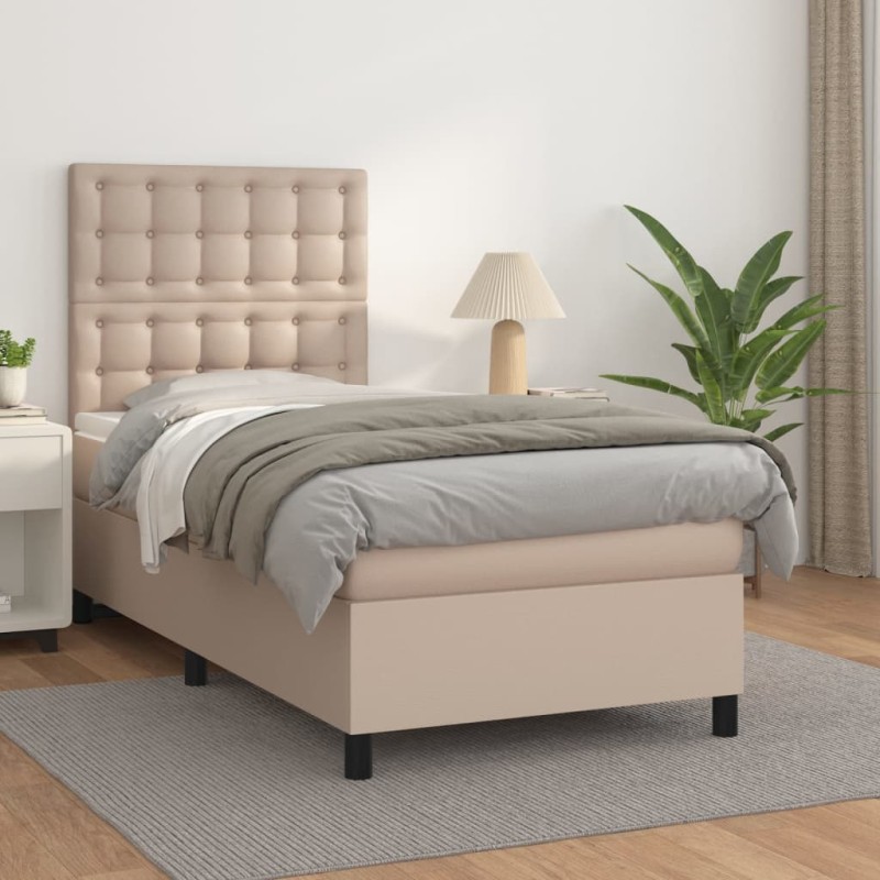 vidaXL Cama box spring con colchón cuero sintético capuchino 80x200 cm vidaXL Cama box spring con colchón cuero sintético capuchino 80x200 cm