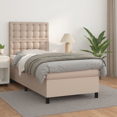vidaXL Cama box spring con colchón cuero sintético capuchino 80x200 cm