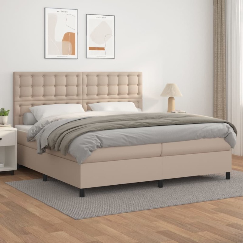 vidaXL Cama box spring con colchón cuero sintético capuchino 200x200cm
