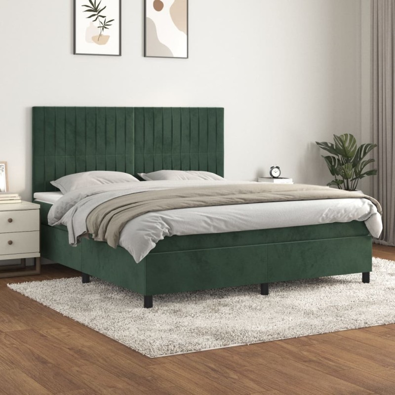 vidaXL Cama box spring con colchón terciopelo verde oscuro 180x200 cm