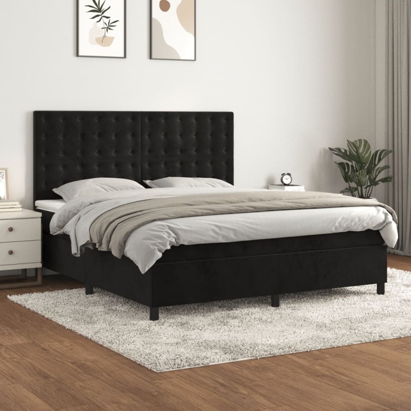 vidaXL Cama box spring con colchón terciopelo negro 180x200 cm vidaXL Cama box spring con colchón terciopelo negro 180x200 cm