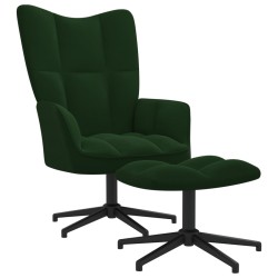 vidaXL Silla de relajación con taburete terciopelo verde oscuro