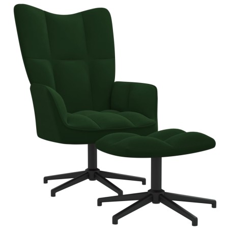 vidaXL Silla de relajación con taburete terciopelo verde oscuro