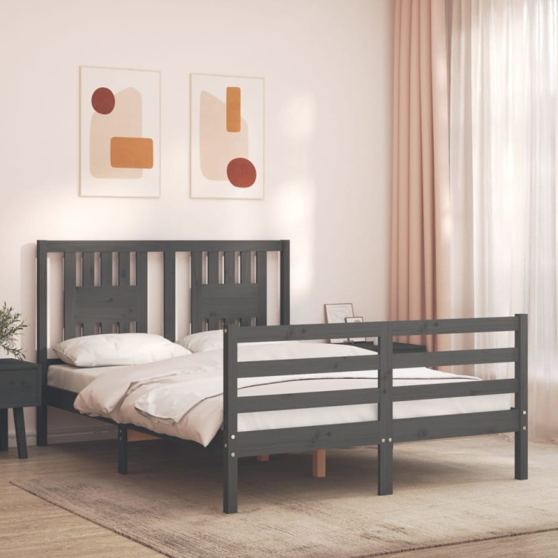 vidaXL Estructura de cama con cabecero madera maciza gris 140x200 cm vidaXL Estructura de cama con cabecero madera maciza gris 140x200 cm
