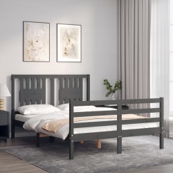 vidaXL Estructura de cama con cabecero madera maciza gris 140x200 cm