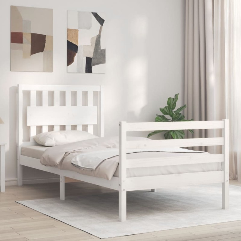 vidaXL Estructura de cama con cabecero madera maciza blanco vidaXL Estructura de cama con cabecero madera maciza blanco