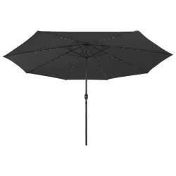 vidaXL Sombrilla de jardín con luces LED palo de metal 400 cm negro