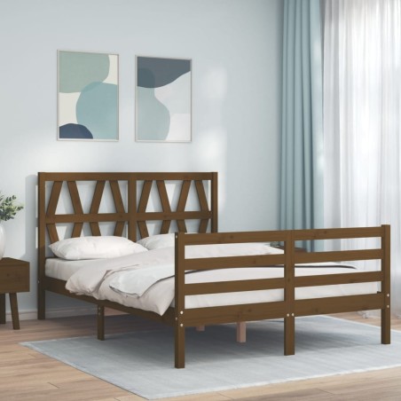 vidaXL Estructura cama y cabecero madera maciza marrón miel 140x200 cm