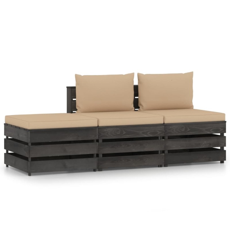 vidaXL Muebles de jardín 3 piezas con cojines madera impregnada gris vidaXL Muebles de jardín 3 piezas con cojines madera impregnada gris