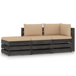 vidaXL Muebles de jardín 3 pzas con cojines gris madera impregnada