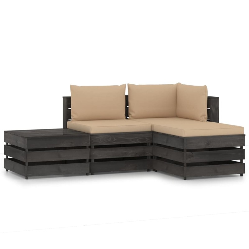 vidaXL Muebles de jardín 4 piezas con cojines madera impregnada gris vidaXL Muebles de jardín 4 piezas con cojines madera impregnada gris