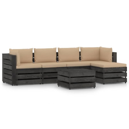 vidaXL Muebles de jardín 6 pzas con cojines madera impregnada gris