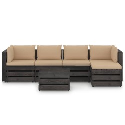 vidaXL Muebles de jardín 6 pzas con cojines madera impregnada gris