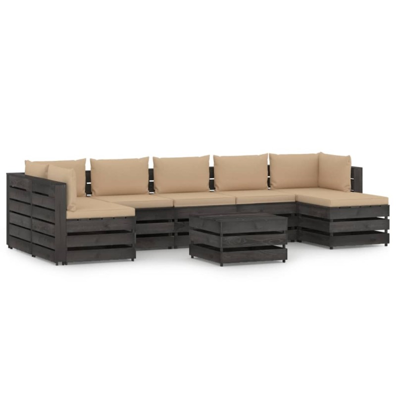vidaXL Muebles de jardín 8 pzas con cojines madera impregnada gris vidaXL Muebles de jardín 8 pzas con cojines madera impregnada gris