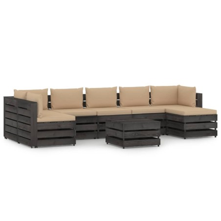 vidaXL Muebles de jardín 8 pzas con cojines madera impregnada gris