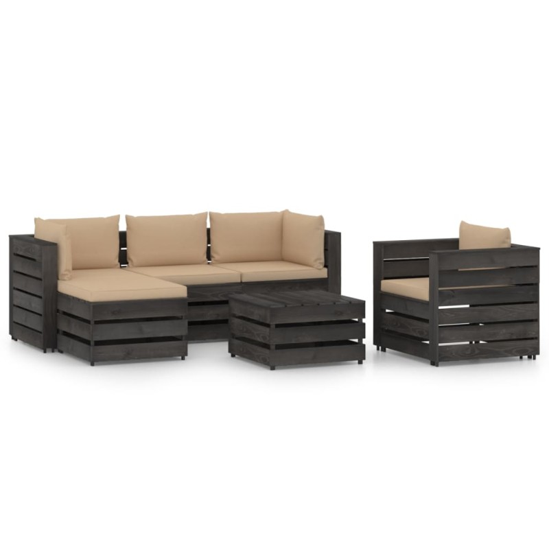 vidaXL Muebles de jardín 6 pzas con cojines madera impregnada gris vidaXL Muebles de jardín 6 pzas con cojines madera impregnada gris