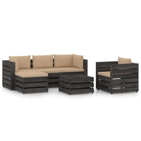 vidaXL Muebles de jardín 6 pzas con cojines madera impregnada gris