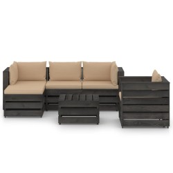 vidaXL Muebles de jardín 6 pzas con cojines madera impregnada gris