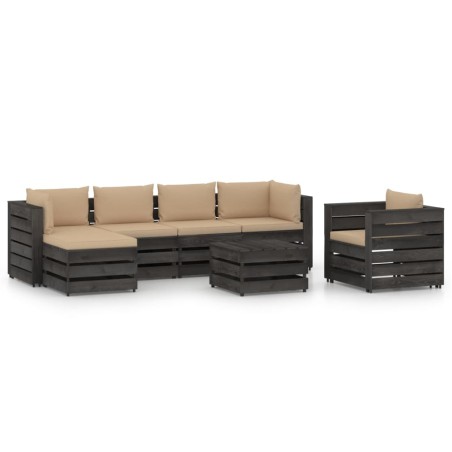 vidaXL Muebles de jardín 7 pzas con cojines madera impregnada gris