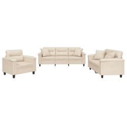 vidaXL Juego de sofás con cojines 3 piezas tela microfibra beige