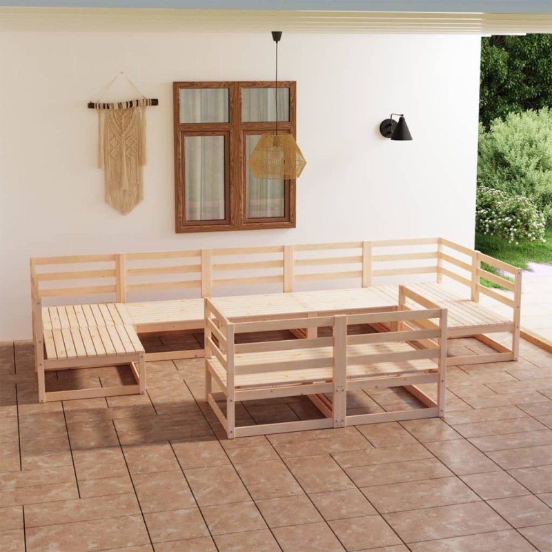 vidaXL Juego de muebles de jardín 9 piezas madera maciza de pino vidaXL Juego de muebles de jardín 9 piezas madera maciza de pino