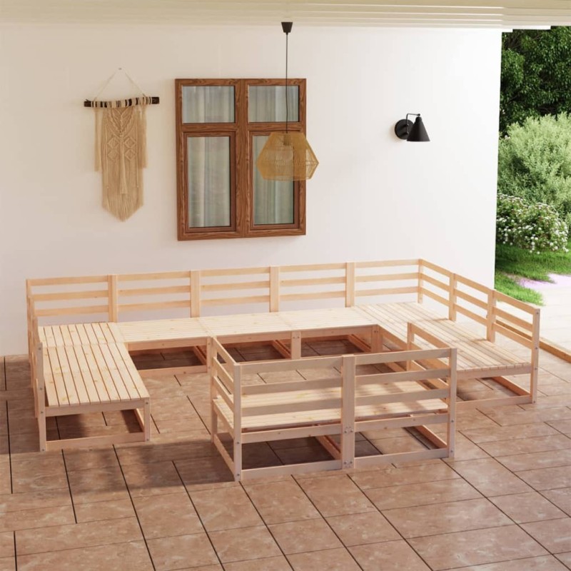 vidaXL Juego de muebles de jardín 11 piezas madera maciza de pino vidaXL Juego de muebles de jardín 11 piezas madera maciza de pino