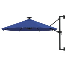 vidaXL Sombrilla de pared con LEDs y poste de metal 300 cm azul
