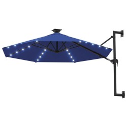 vidaXL Sombrilla de pared con LEDs y poste de metal 300 cm azul