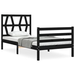 vidaXL Estructura de cama con cabecero madera maciza negro 100x200 cm