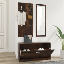 vidaXL Set mueble zapatero 3 en 1 madera contrachapada roble ahumado