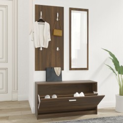 vidaXL Set de mueble zapatero 3 en 1 madera contrachapada marrón roble