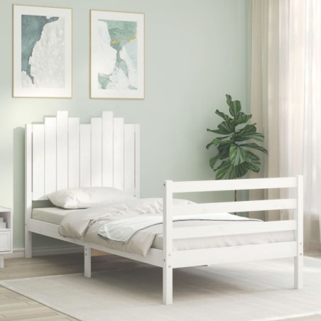 vidaXL Estructura de cama con cabecero madera maciza blanco 90x200 cm