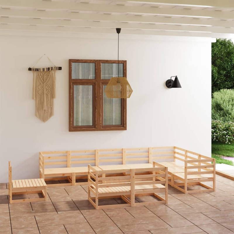 vidaXL Juego de muebles de jardín 10 piezas madera maciza de pino vidaXL Juego de muebles de jardín 10 piezas madera maciza de pino