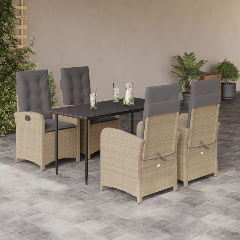 vidaXL Set comedor de jardín 5 pzas con cojines ratán sintético beige vidaXL Set comedor de jardín 5 pzas con cojines ratán sintético beige
