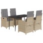 vidaXL Set comedor de jardín 5 pzas con cojines ratán sintético beige vidaXL Set comedor de jardín 5 pzas con cojines ratán sintético beige