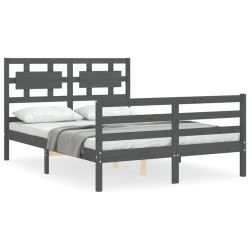 vidaXL Estructura de cama con cabecero madera maciza gris 140x200 cm