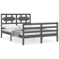vidaXL Estructura de cama con cabecero madera maciza gris 140x200 cm vidaXL Estructura de cama con cabecero madera maciza gris 140x200 cm
