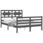 vidaXL Estructura de cama con cabecero madera maciza gris 140x200 cm vidaXL Estructura de cama con cabecero madera maciza gris 140x200 cm