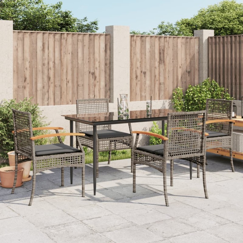 vidaXL Set comedor de jardín 5 piezas con cojines ratán sintético gris vidaXL Set comedor de jardín 5 piezas con cojines ratán sintético gris