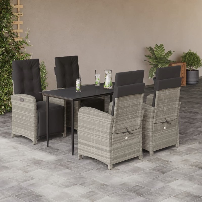 vidaXL Set comedor de jardín 5 pzas cojines ratán sintético gris claro vidaXL Set comedor de jardín 5 pzas cojines ratán sintético gris claro