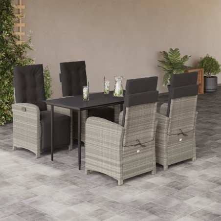 vidaXL Set comedor de jardín 5 pzas cojines ratán sintético gris claro