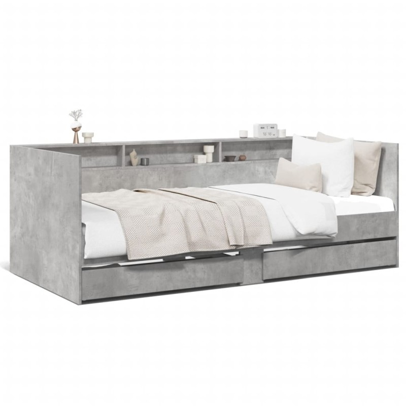 vidaXL Tumbona con cajones madera ingeniería gris hormigón 75x190 cm vidaXL Tumbona con cajones madera ingeniería gris hormigón 75x190 cm