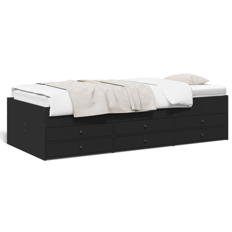 vidaXL Tumbona con cajones madera de ingeniería negro 75x190 cm vidaXL Tumbona con cajones madera de ingeniería negro 75x190 cm