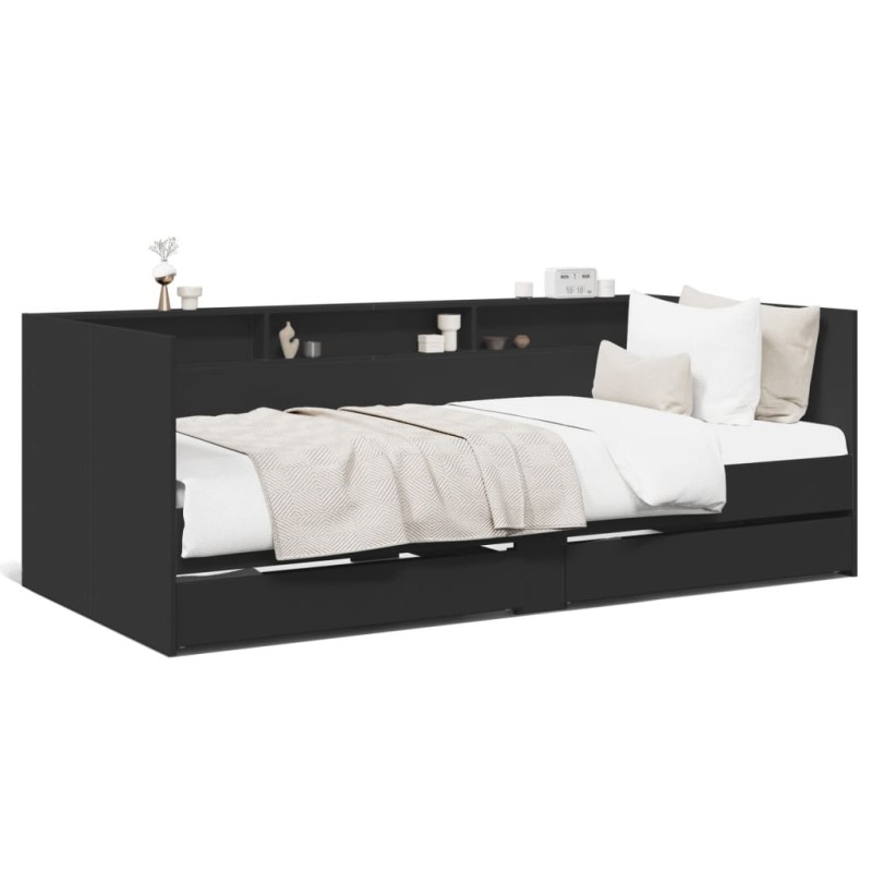 vidaXL Tumbona con cajones madera de ingeniería negro 75x190 cm
