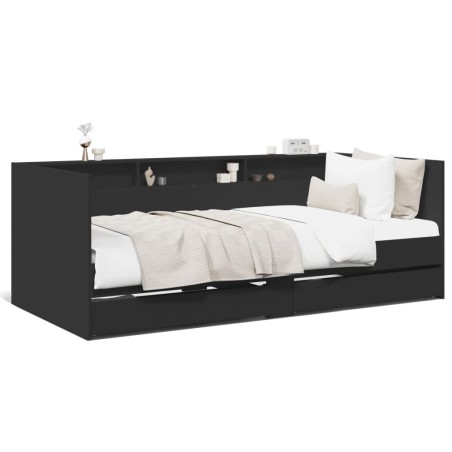 vidaXL Tumbona con cajones madera de ingeniería negro 75x190 cm
