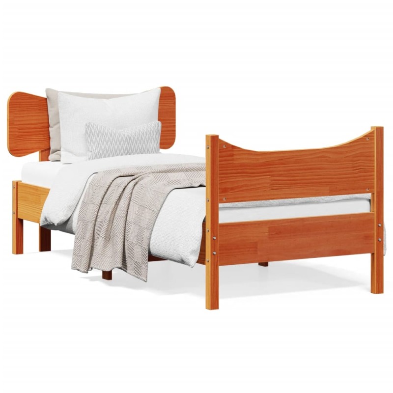 vidaXL Estructura cama con cabecero madera pino marrón cera 90x190 cm